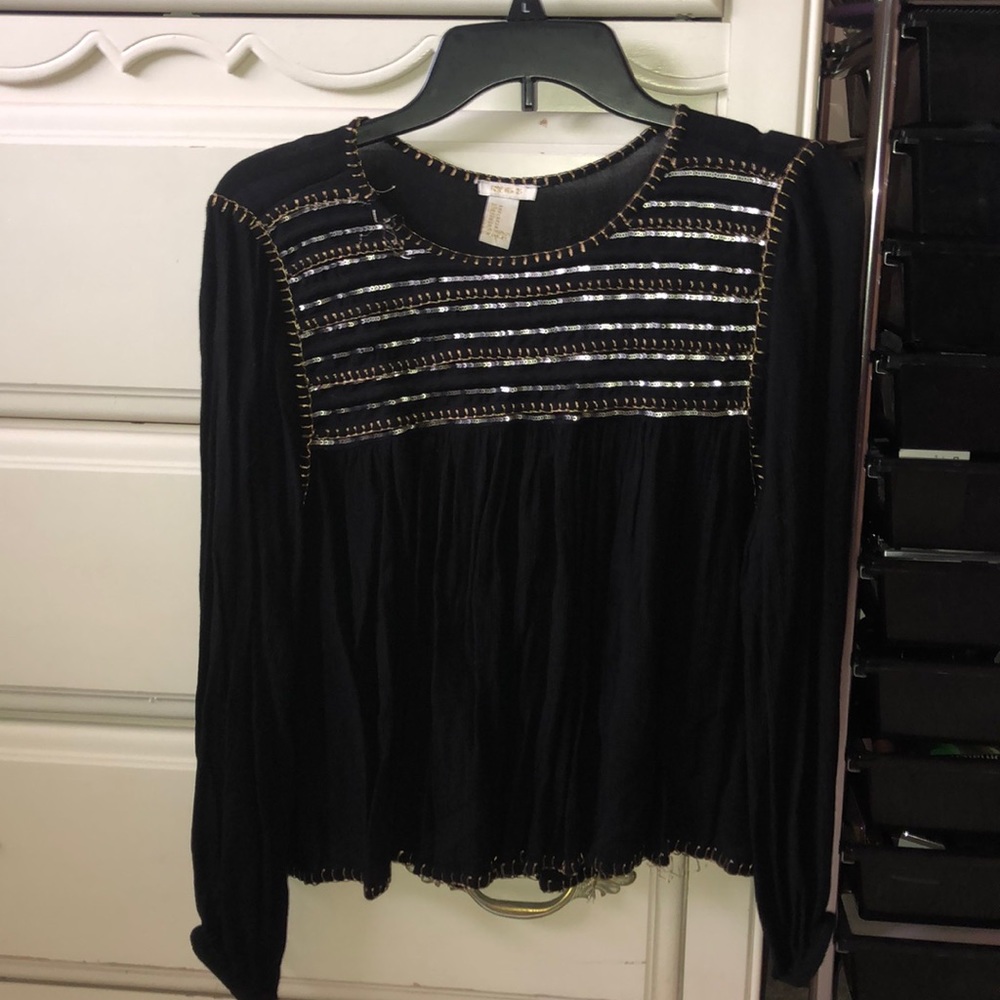 Black gold and silver blouse flowy